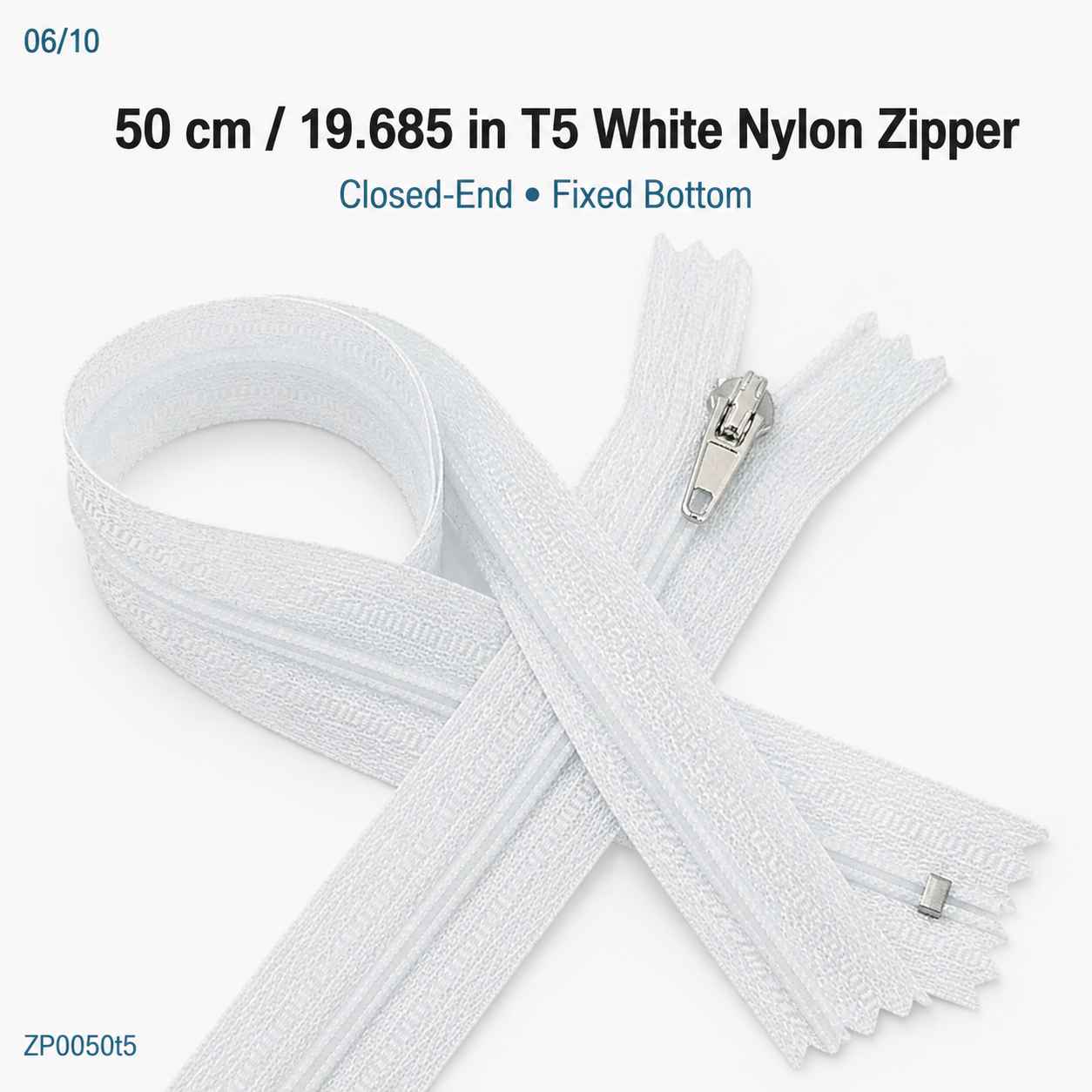 50 cm T5 Beyaz Naylon Dipli Fermuar – Cep ve Çanta Fermuarı ZP0050t5