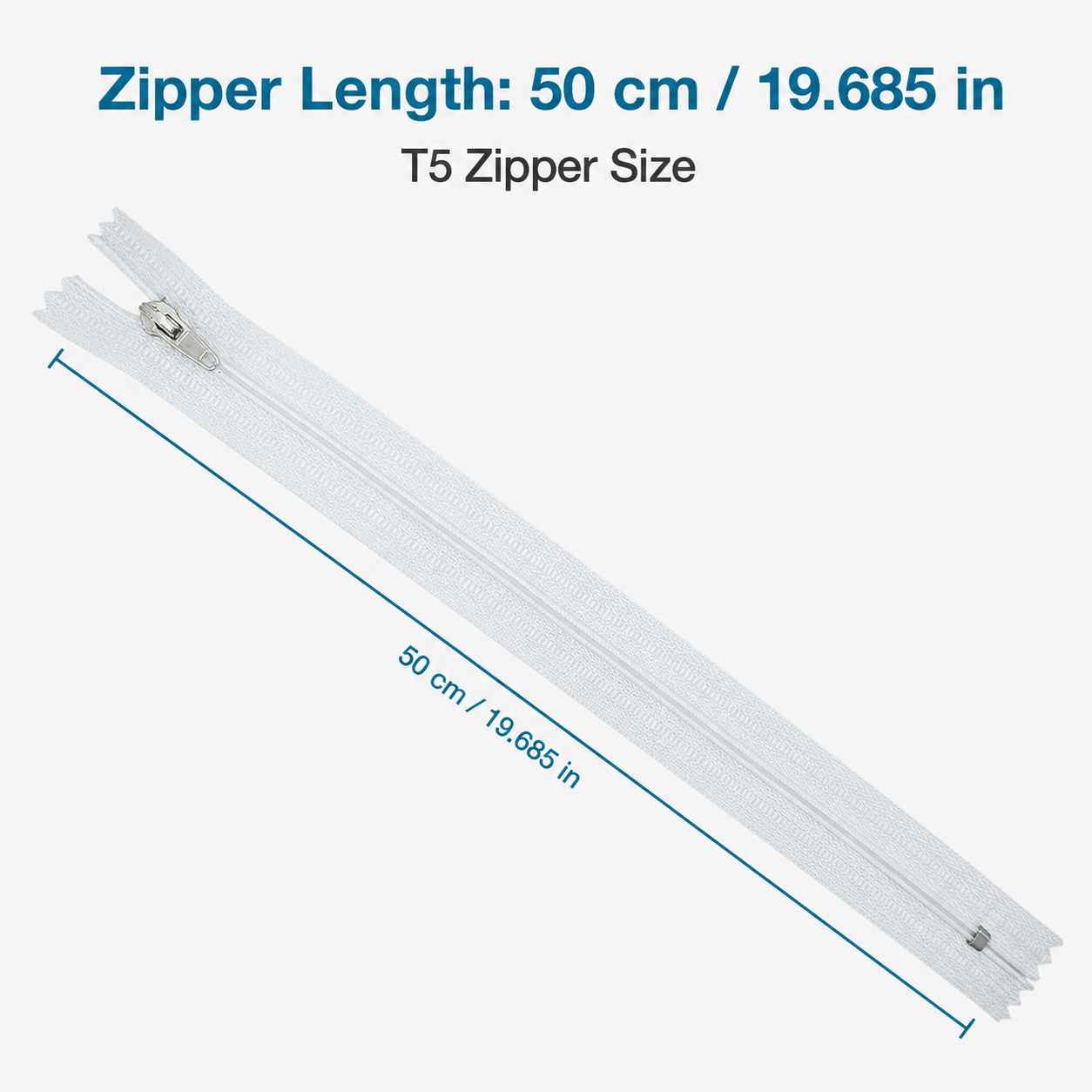 50 cm T5 Beyaz Naylon Dipli Fermuar – Cep ve Çanta Fermuarı ZP0050t5