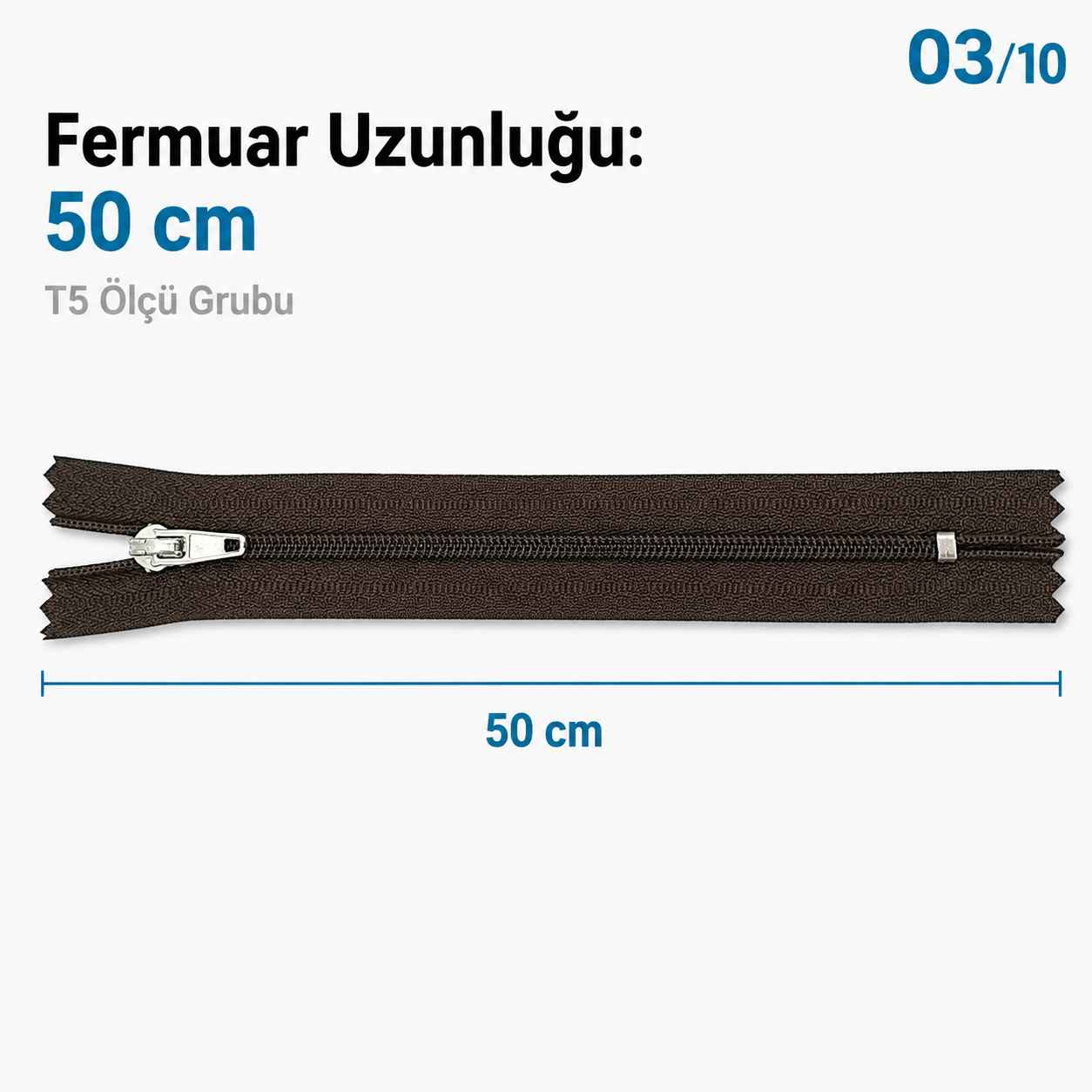 50 cm T5 Kahverengi Naylon Dipli Fermuar – Cep ve Çanta Fermuarı ZP0050t5K