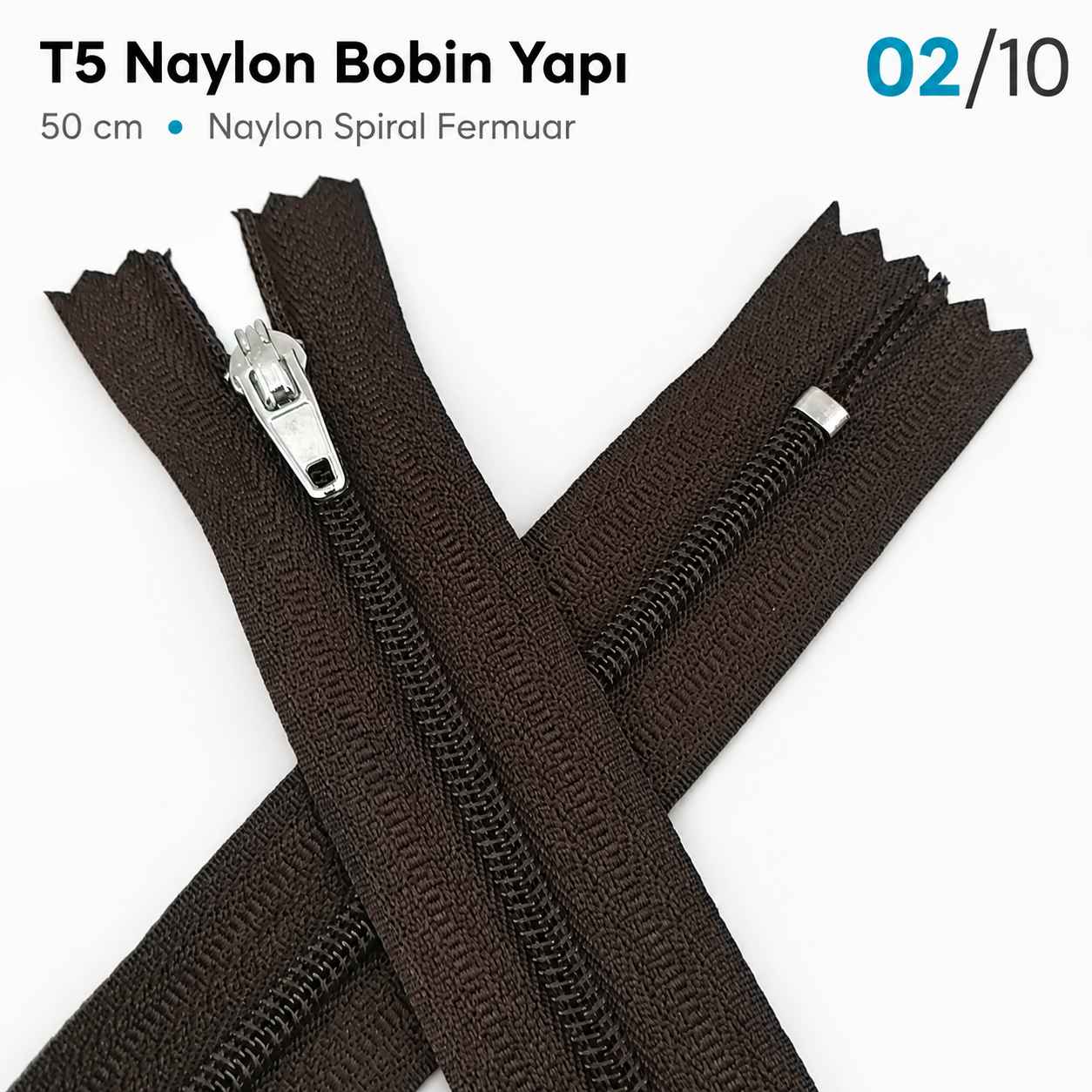 50 cm T5 Kahverengi Naylon Dipli Fermuar – Cep ve Çanta Fermuarı ZP0050t5K