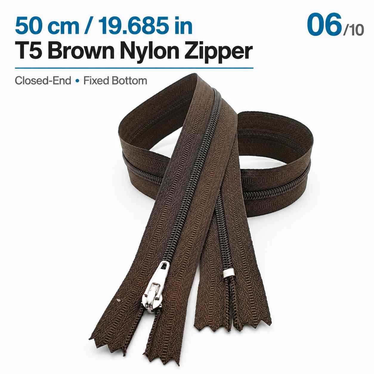50 cm T5 Kahverengi Naylon Dipli Fermuar – Cep ve Çanta Fermuarı ZP0050t5K
