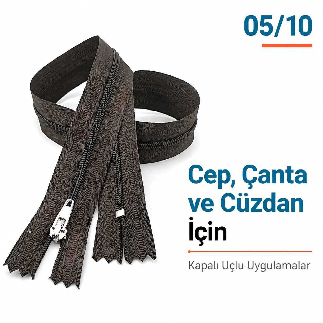 50 cm T5 Kahverengi Naylon Dipli Fermuar – Cep ve Çanta Fermuarı ZP0050t5K