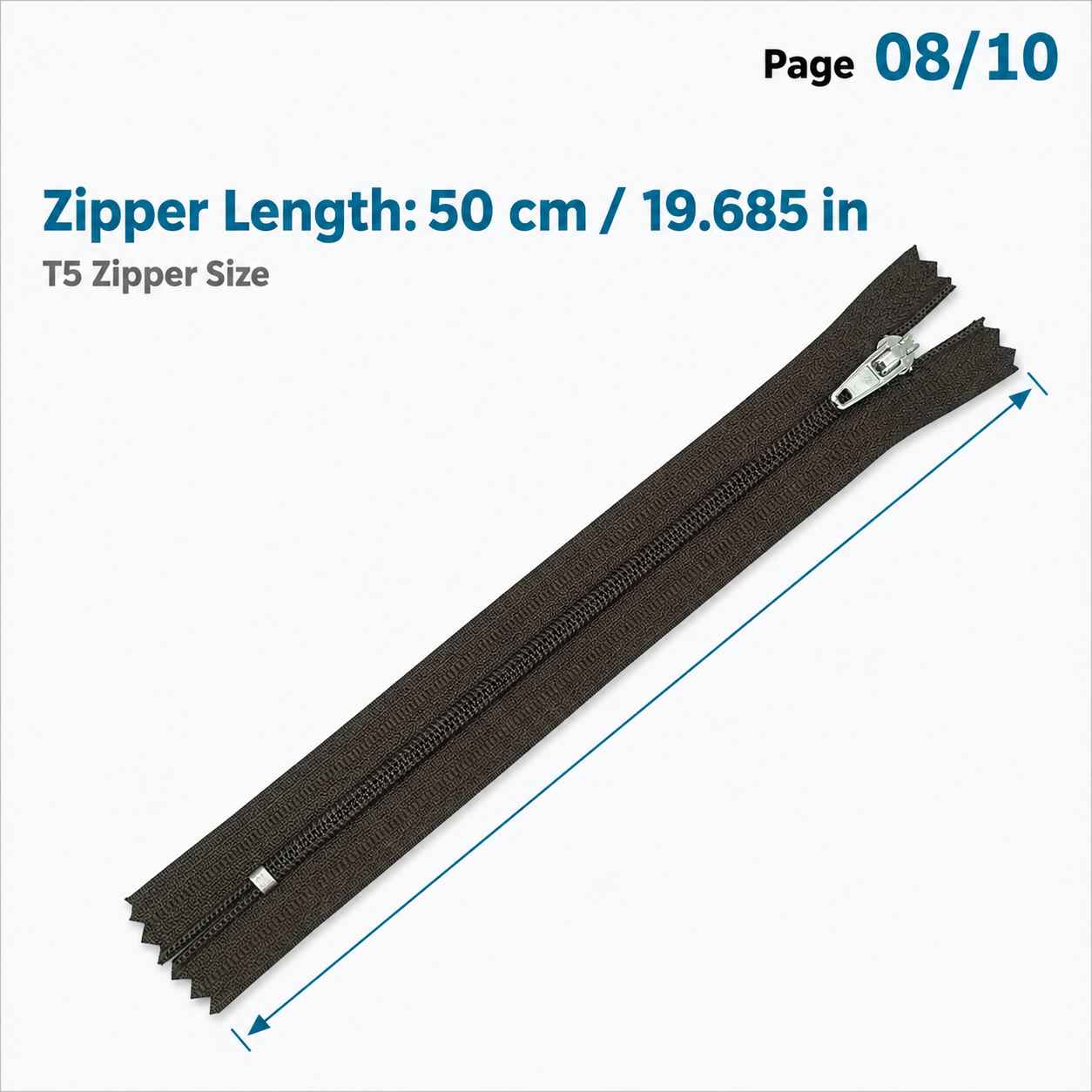 50 cm T5 Kahverengi Naylon Dipli Fermuar – Cep ve Çanta Fermuarı ZP0050t5K