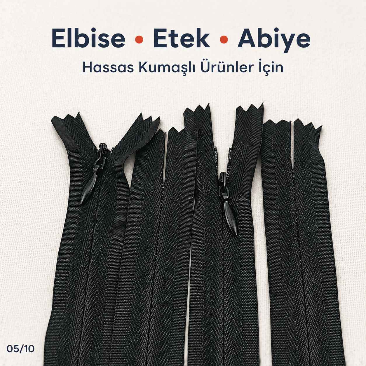 22 cm Siyah Dokuma Tül Dipli Gizli Fermuar – Elbise, Etek ve Abiye Fermuarı ZPG0022DKM