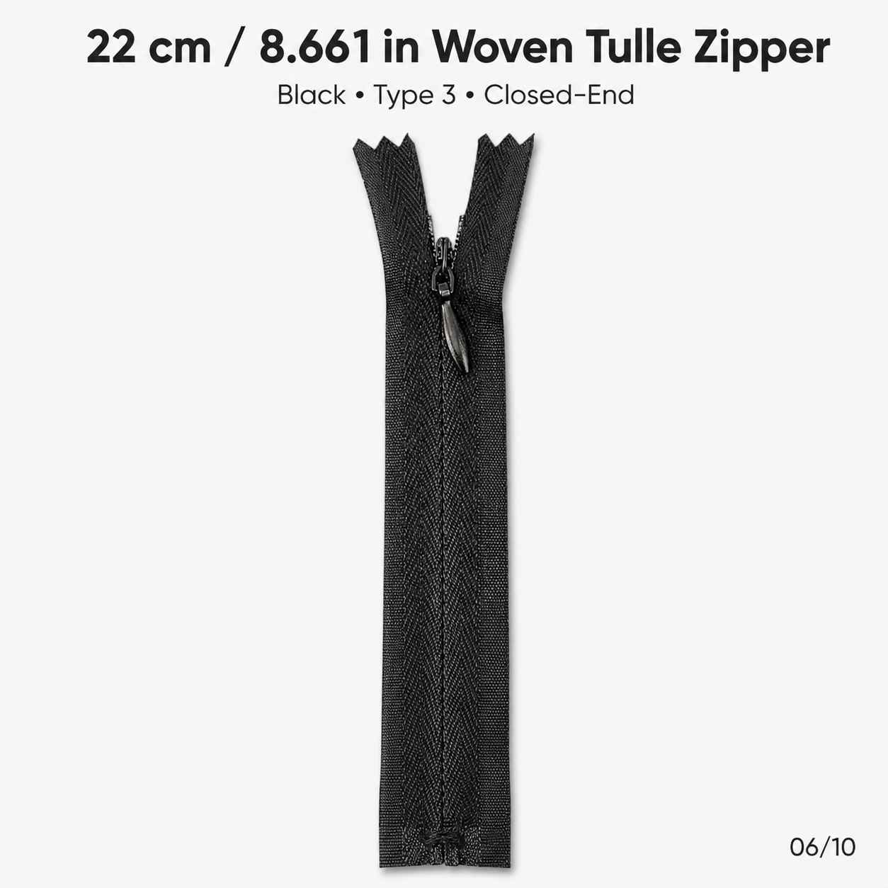 22 cm Siyah Dokuma Tül Dipli Gizli Fermuar – Elbise, Etek ve Abiye Fermuarı ZPG0022DKM
