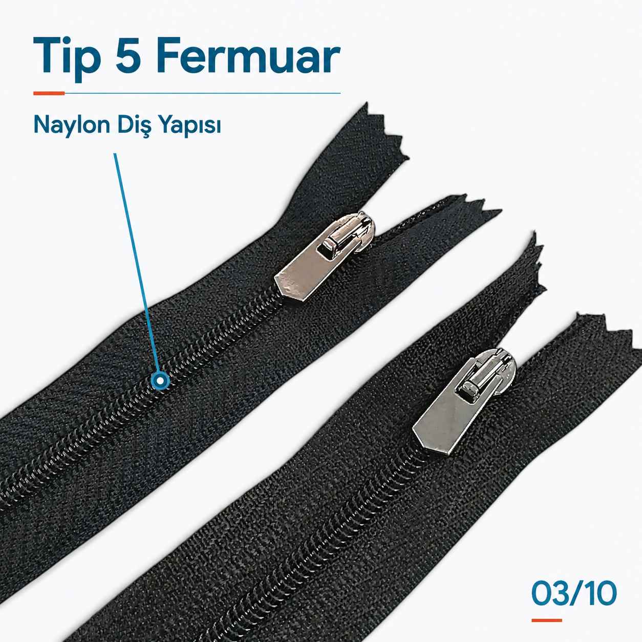 14 cm Pantolon ve Etek Tip 5 Naylon Fermuar Kapalı Uçlu ZPS0014T5N
