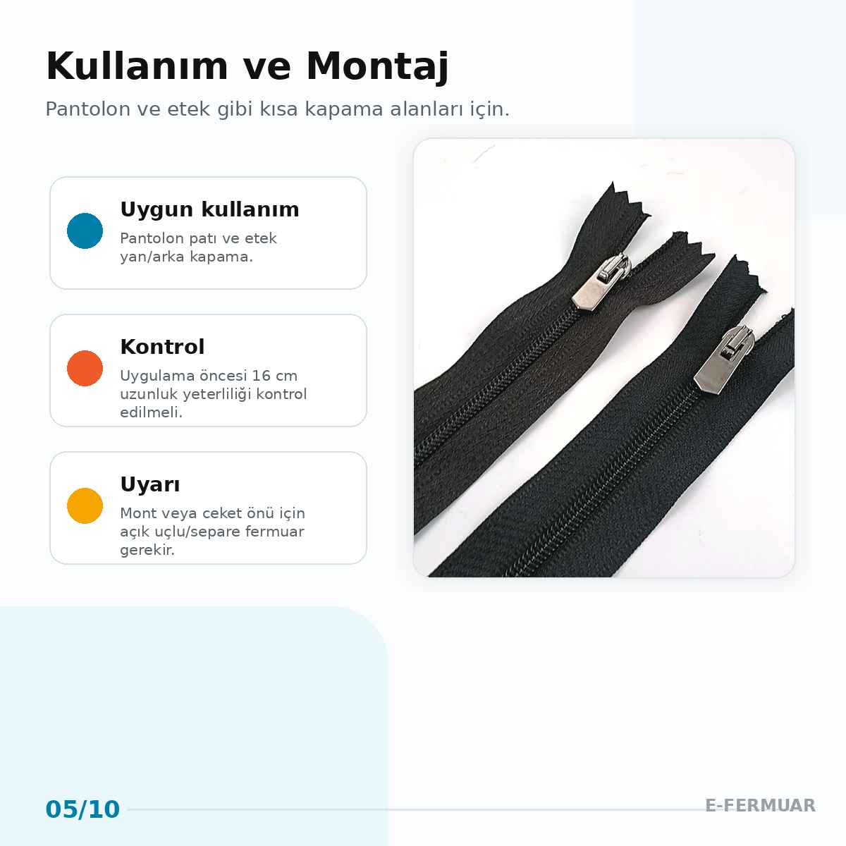 16 cm Tip 5 Naylon Kapalı Uçlu Pantolon ve Etek Fermuarı ZPS0016T5N