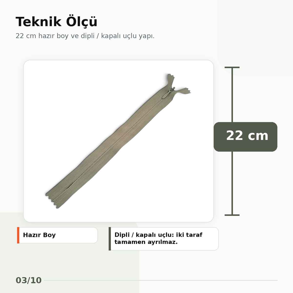 22 cm Kül Yeşili Dokuma Tül Dipli Gizli Fermuar – Elbise, Etek ve Abiye Fermuarı ZPS0022PROMO