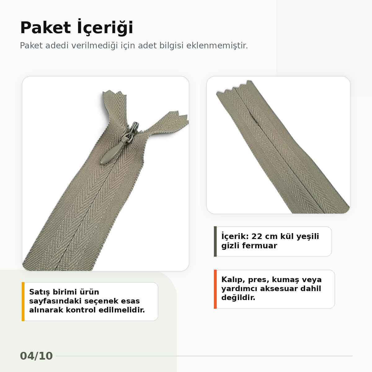 22 cm Kül Yeşili Dokuma Tül Dipli Gizli Fermuar – Elbise, Etek ve Abiye Fermuarı ZPS0022PROMO