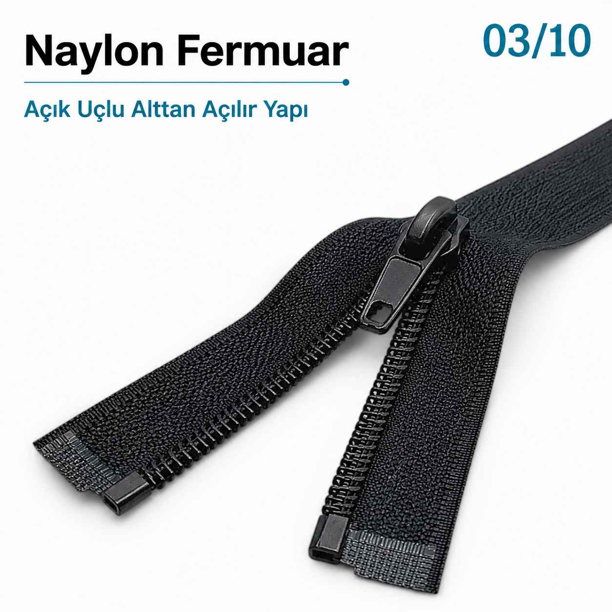 66 cm Tip 10 Siyah Naylon Açık Uçlu Mont Fermuarı – Separe Ceket ve Mont Fermuarı ZPS0066T10