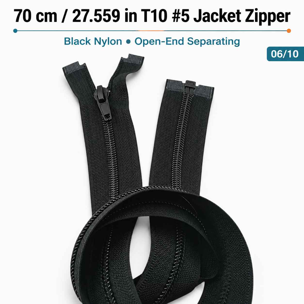 70 cm Tip 10 Siyah Naylon Açık Uçlu Separe Mont Fermuarı – Ceket ve Mont Fermuarı ZPS0070T10