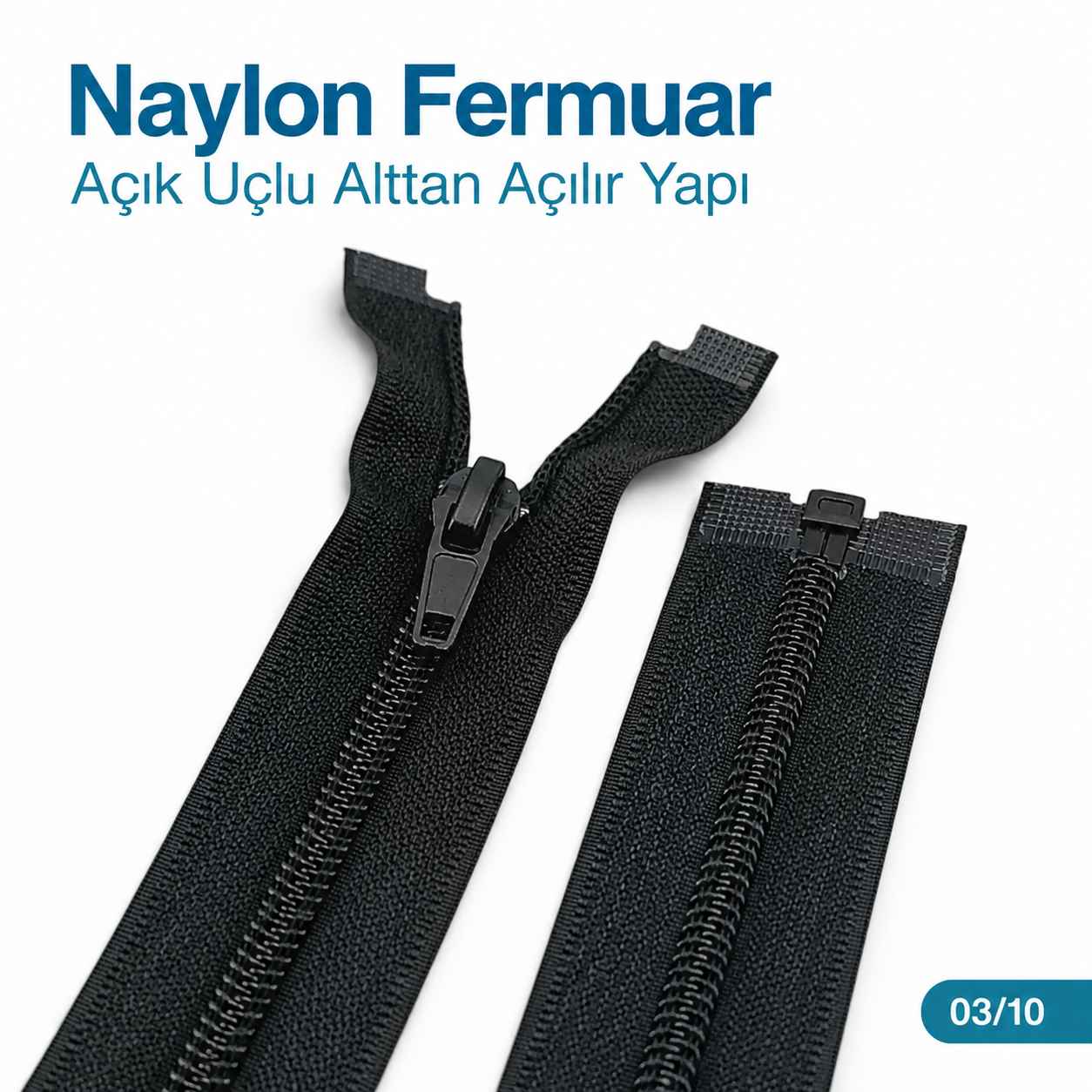 70 cm Tip 10 Siyah Naylon Açık Uçlu Separe Mont Fermuarı – Ceket ve Mont Fermuarı ZPS0070T10