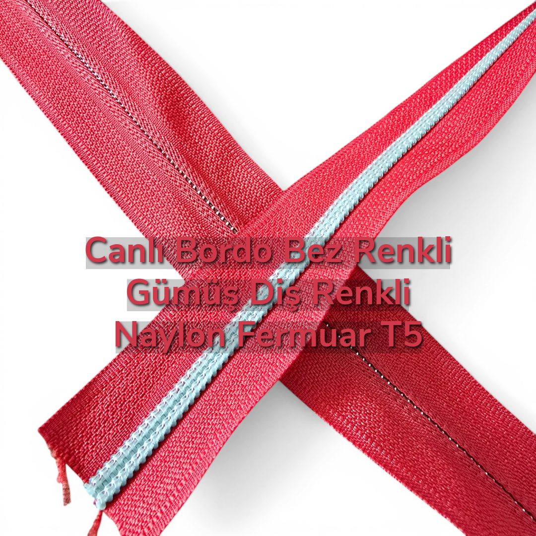 Vibrant red durable nickel-toothed #3 zipper, offering both style and functionality.