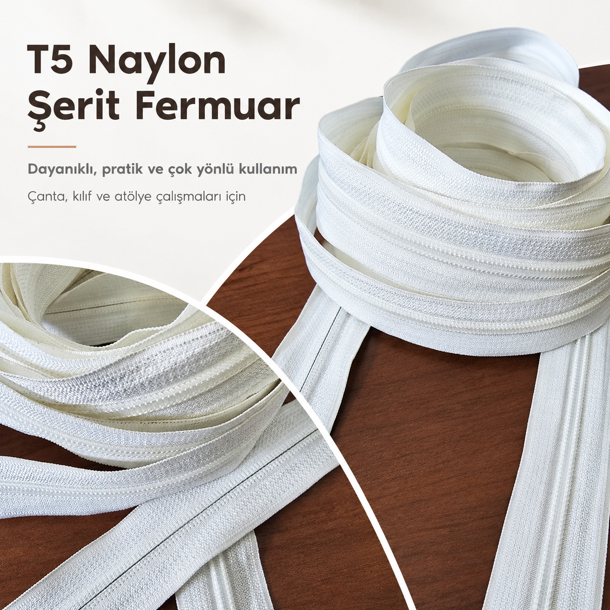 Naylon Şerit fermuar T 5 - SRTNYLT5, dayanıklı ve hafif yapısıyla her türlü tekstil ürünü için ideal.