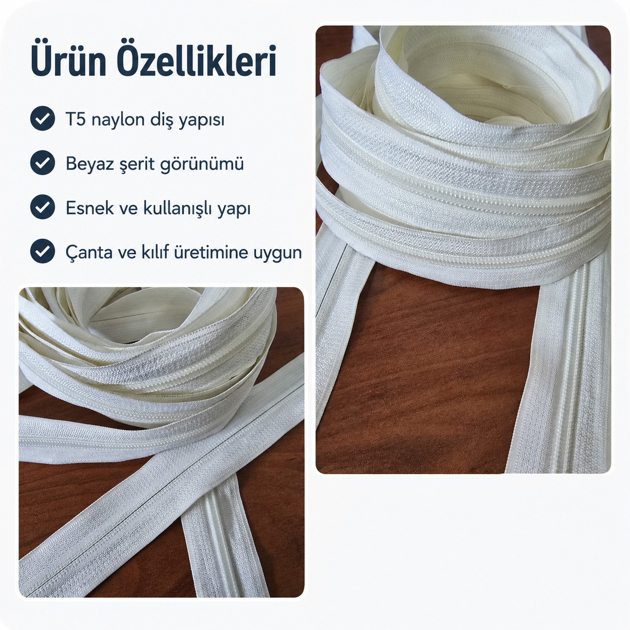Naylon Şerit fermuar T 5 - SRTNYLT5, dayanıklı ve hafif yapısıyla her türlü tekstil ürünü için ideal.