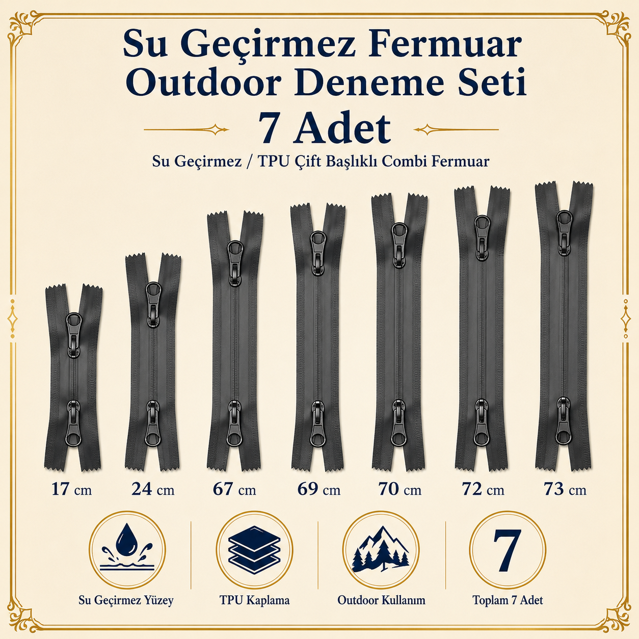 7 Adet Su Geçirmez Fermuar Seti – Outdoor, Mont, Çanta ve Teknik Tekstil İçin - ST-0004T5