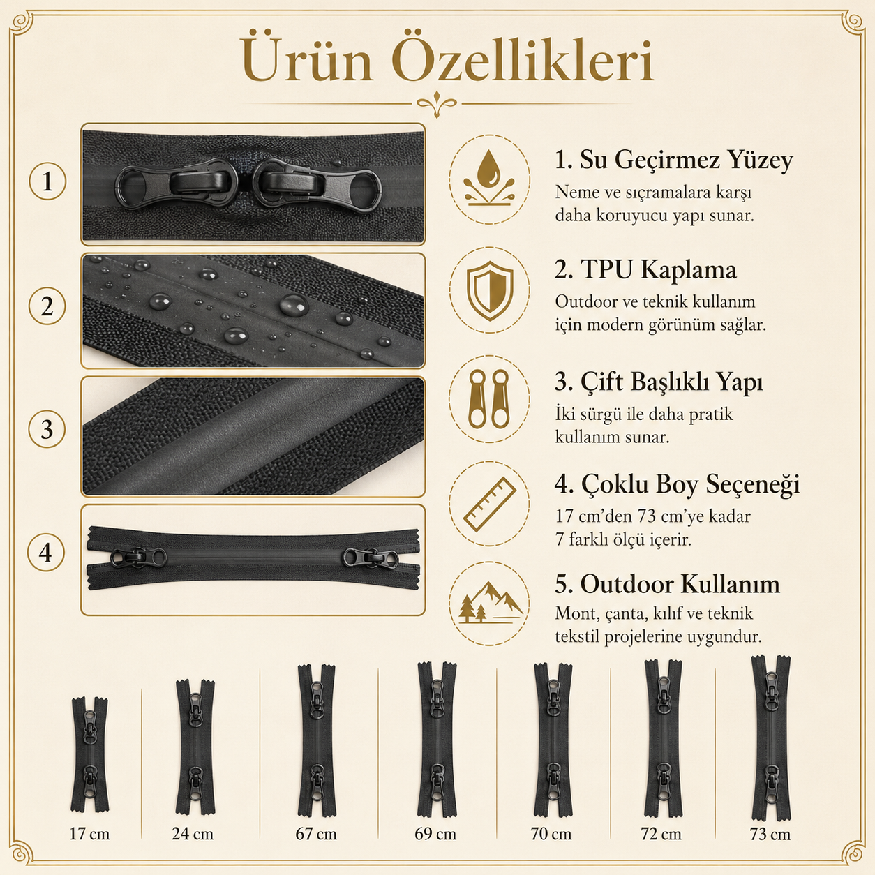 7 Adet Su Geçirmez Fermuar Seti – Outdoor, Mont, Çanta ve Teknik Tekstil İçin - ST-0004T5