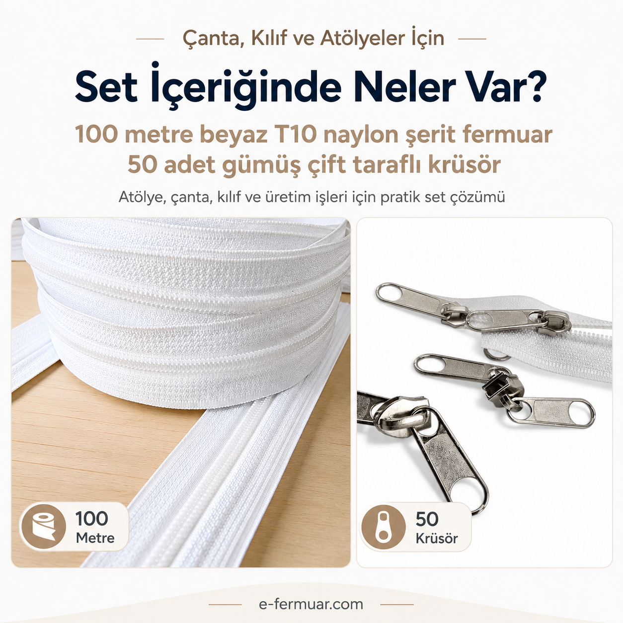 Nylon Tape Zipper Set #5 for Bags, Cases, and Workshops - 100 Metres + 50 Sliders - ST-0009T10-100M50C