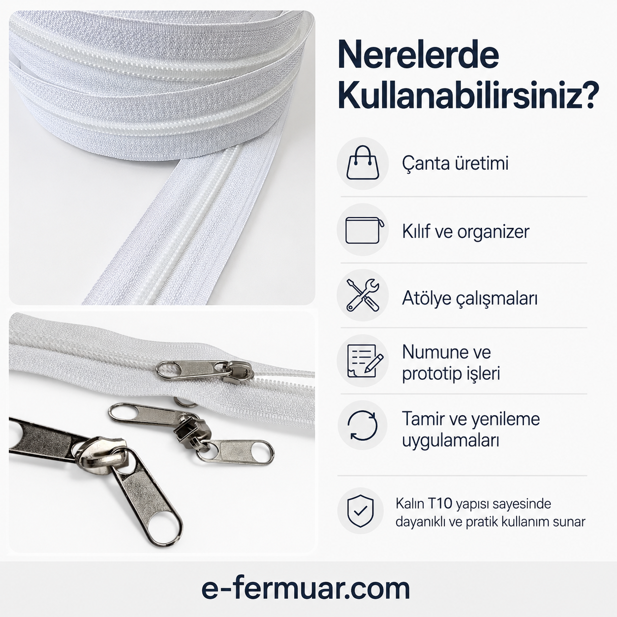 Çanta, Kılıf ve Atölyeler İçin T10 Naylon Şerit Fermuar Seti – 200 Metre + 100 Kürsör ST-0009T10-200M100C