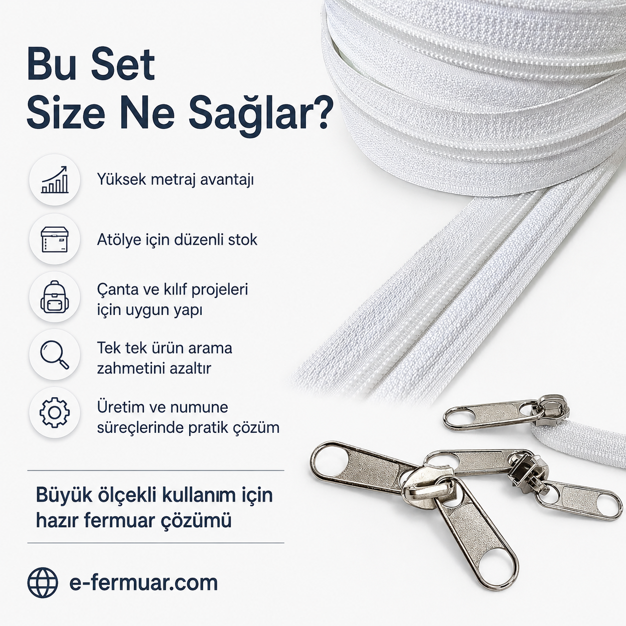 Çanta, Kılıf ve Atölyeler İçin T10 Naylon Şerit Fermuar Seti – 200 Metre + 100 Kürsör ST-0009T10-200M100C