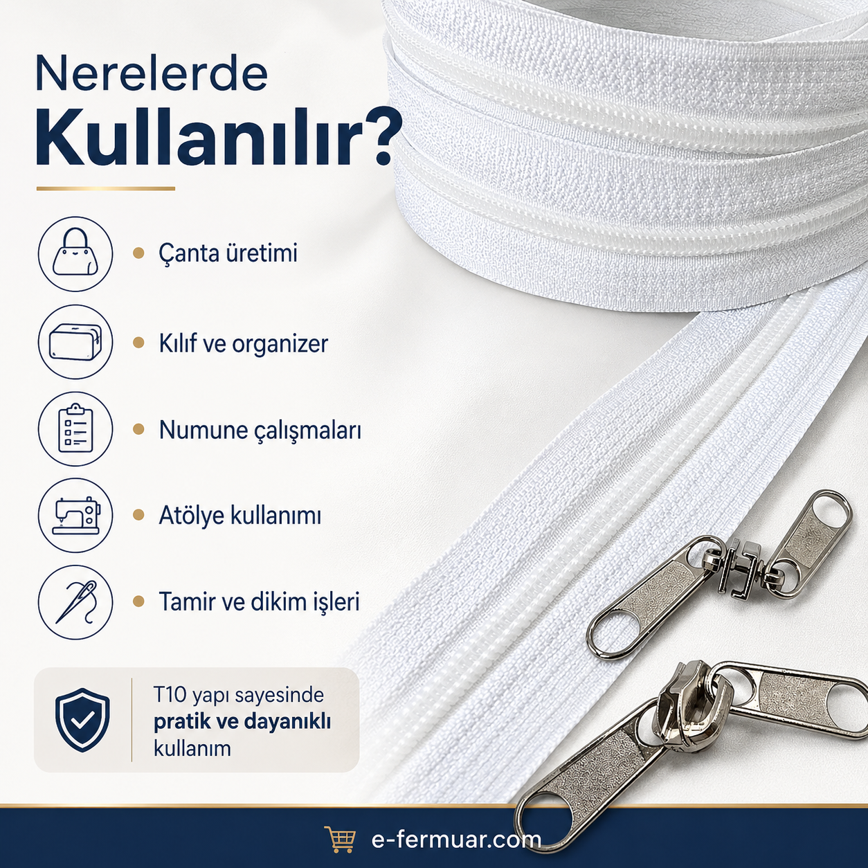 Çanta, Kılıf ve Atölyeler İçin T10 Naylon Şerit Fermuar Seti – 200 Metre + 100 Krüsör- ST-0009T10-200M100C