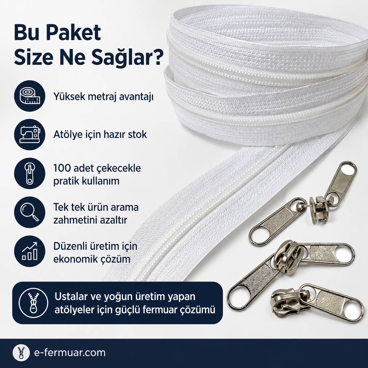 Çanta, Kılıf ve Atölyeler İçin T10 Naylon Şerit Fermuar Seti – 200 Metre + 100 Krüsör- ST-0009T10-200M100C