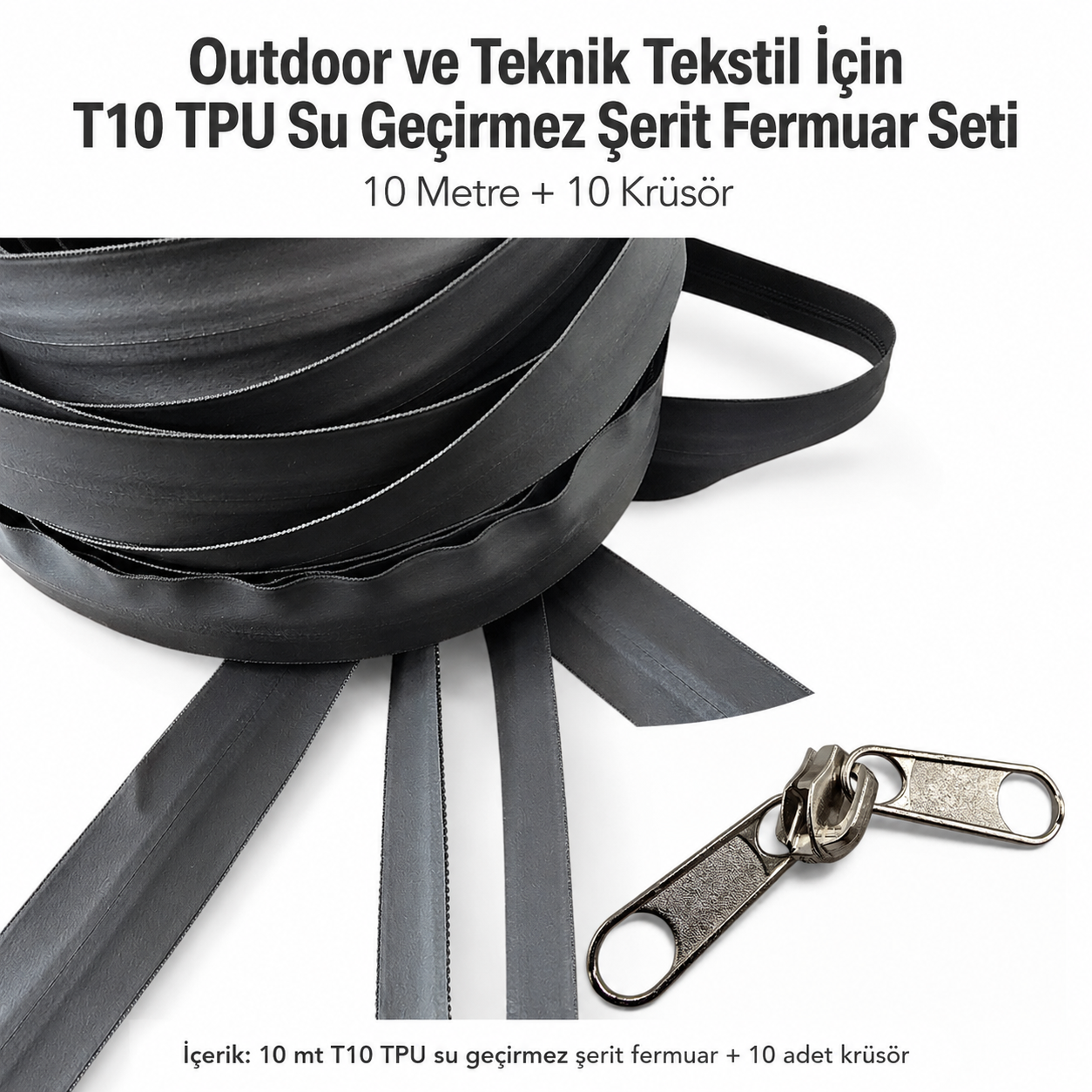 T10 TPU Waterproof Zipper Tape Set for Outdoor and Technical Textiles – 10 Meters + 10 Sliders - ST-0010