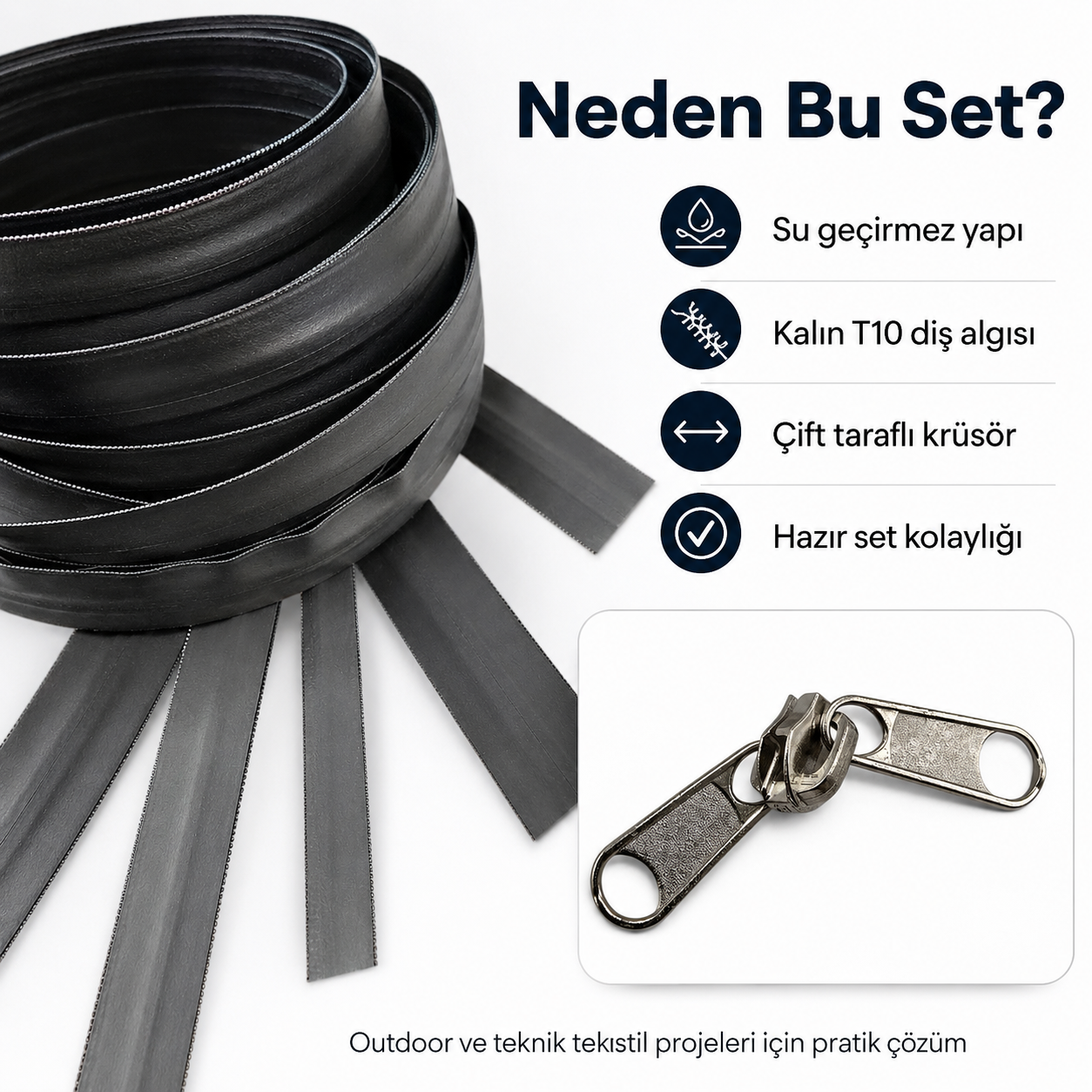 T10 TPU Waterproof Zipper Tape Set for Outdoor and Technical Textiles – 10 Meters + 10 Sliders - ST-0010
