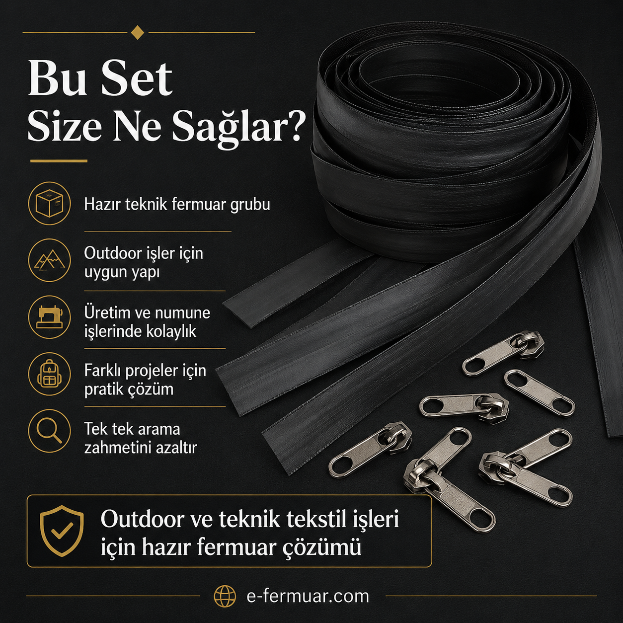 Outdoor ve Teknik Tekstil İçin T10 TPU Su Geçirmez Şerit Fermuar Seti – 10 Metre + 10 Çekecek - ST-0010