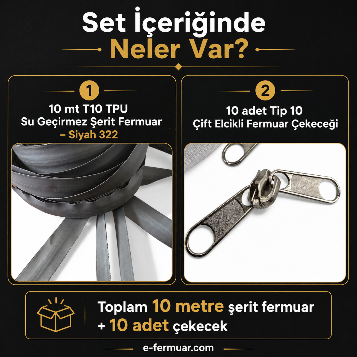 10-metre #5 TPU waterproof zipper set, ideal for outdoor projects.