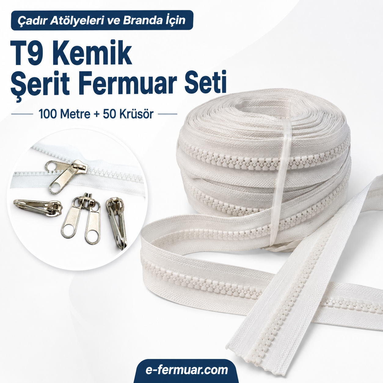 100m long durable #5 chunky tape zipper set with 50 sliders included.