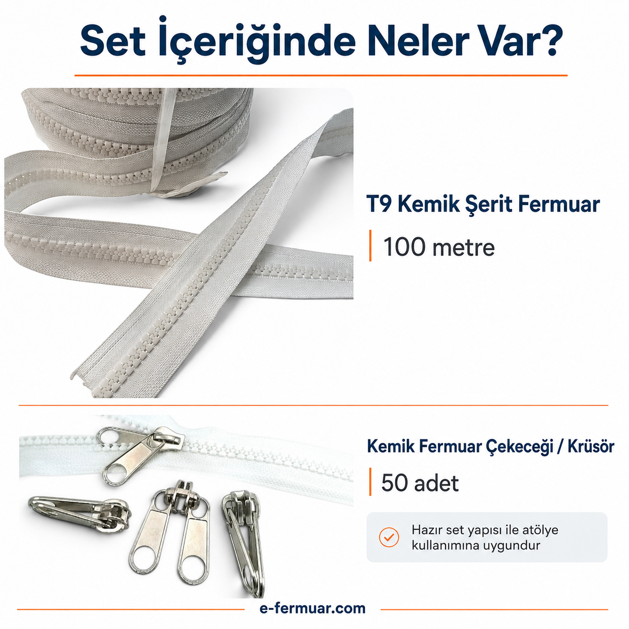 100m long durable #5 chunky tape zipper set with 50 sliders included.