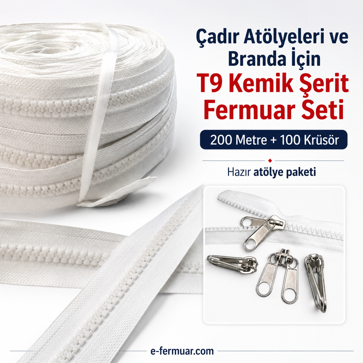 200 metres of #5 chunky tape zipper and 100 slider sets for tarpaulin and tent workshops.
