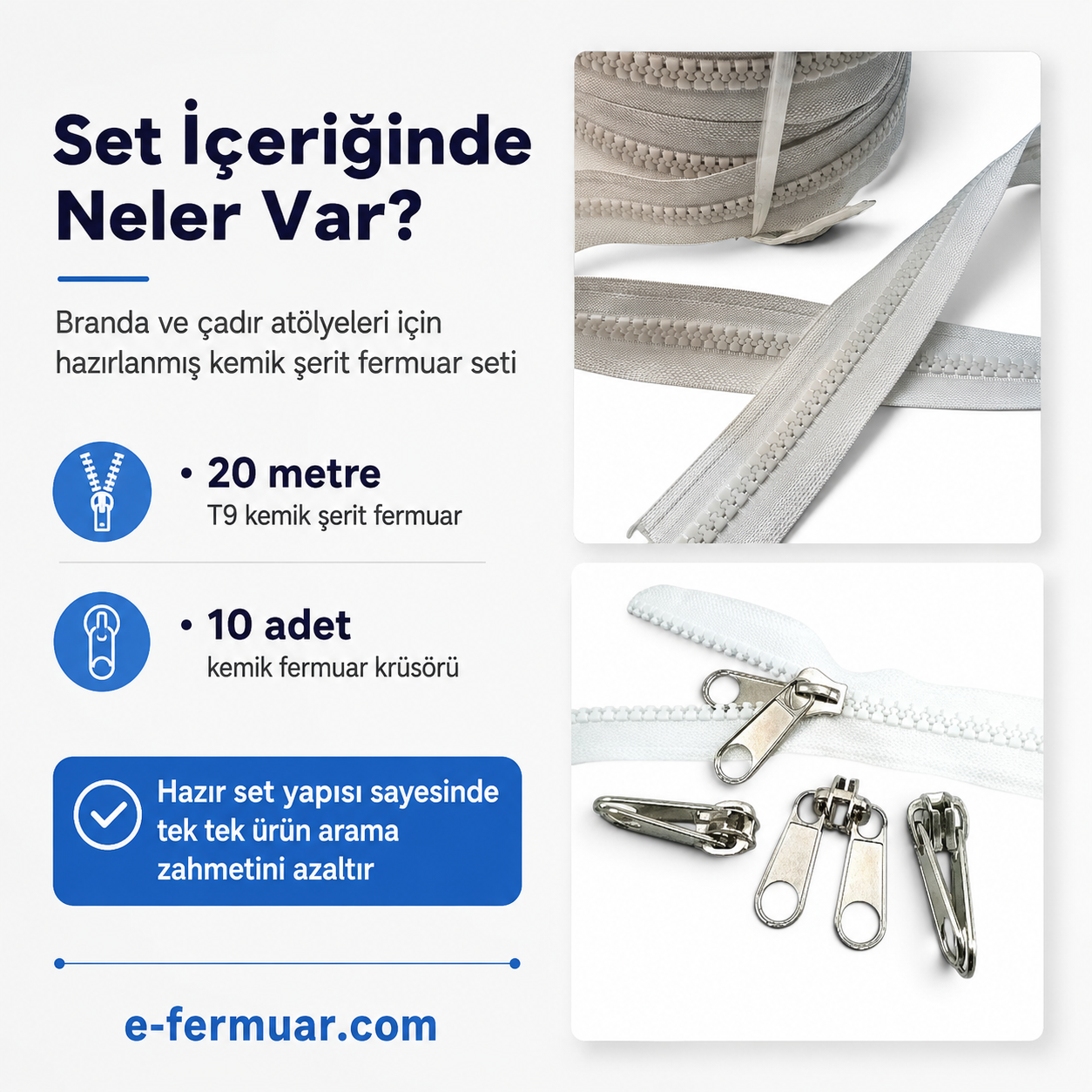 20m long durable #5 chunky tape zipper set including 10 sliders.