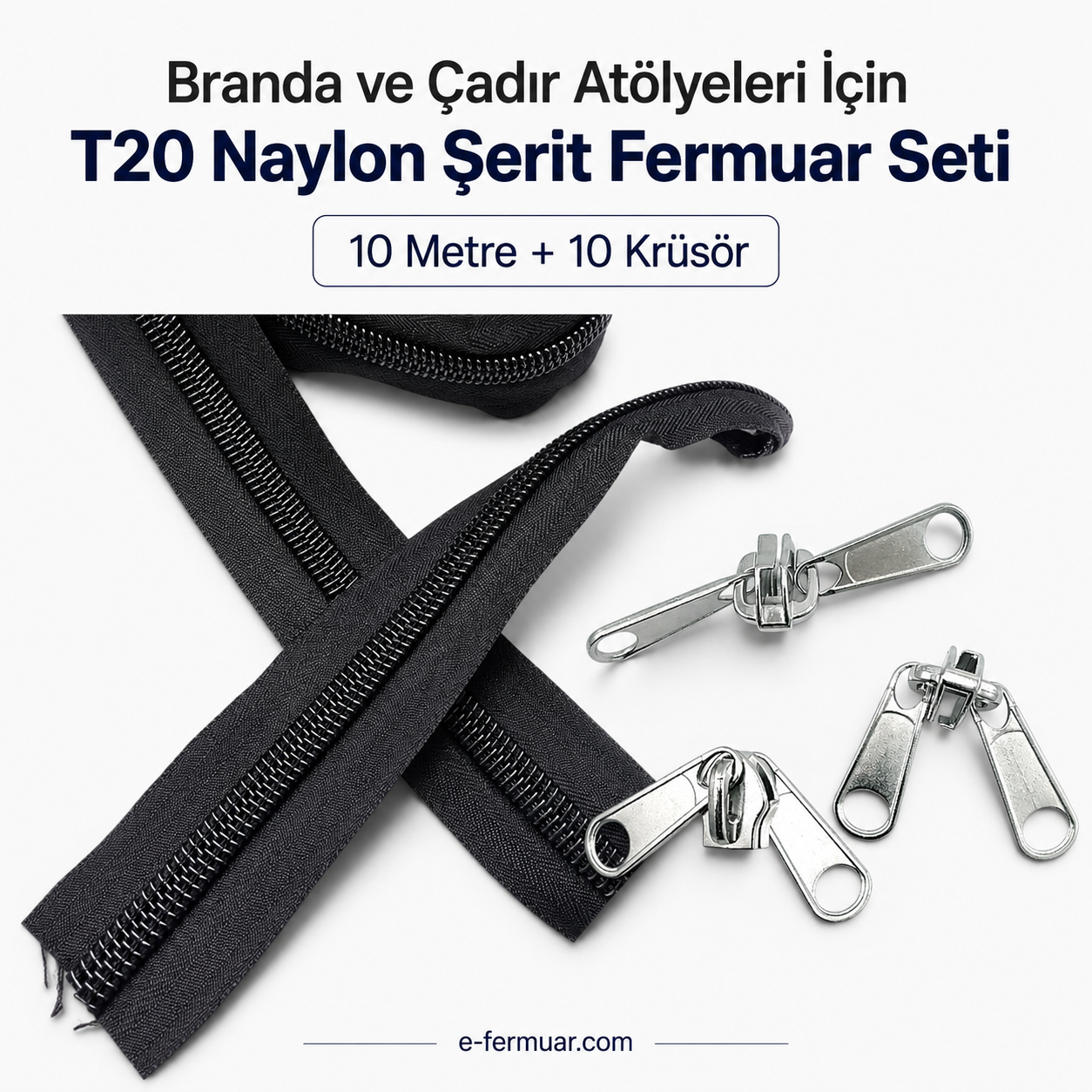 #10 Nylon Zipper Chain Set for Tarpaulin & Tent Work – 10 m / 32.81 ft + 10 Sliders ST-0013