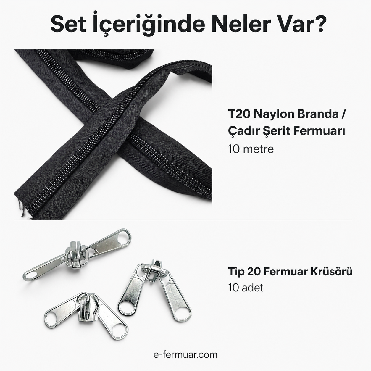 #10 Nylon Zipper Chain Set for Tarpaulin & Tent Work – 10 m / 32.81 ft + 10 Sliders ST-0013