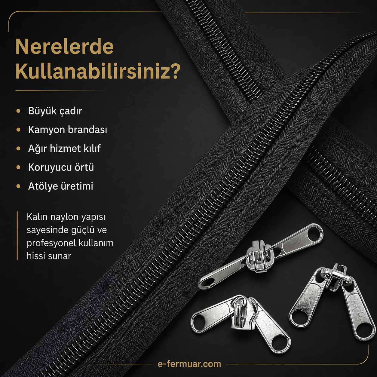 10 metre uzunluğunda T20 naylon fermuar ve 10 sağlam çekmece içeren set.