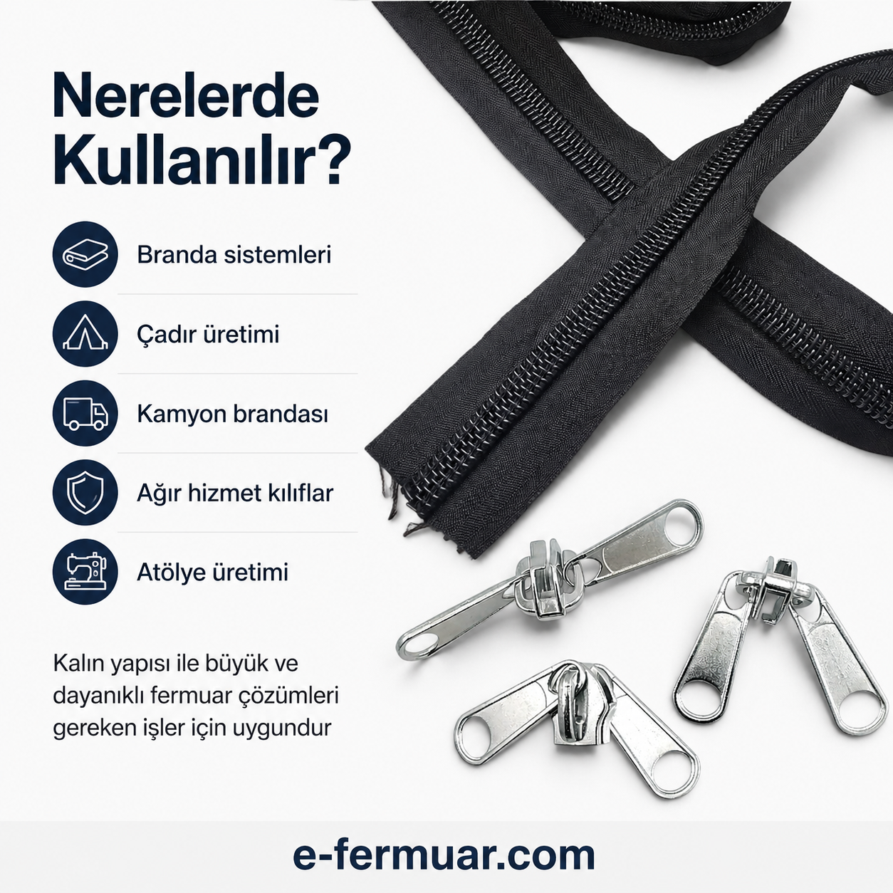 100 metre T20 naylon fermuar ve 50 krüsör içeren dayanıklı set.