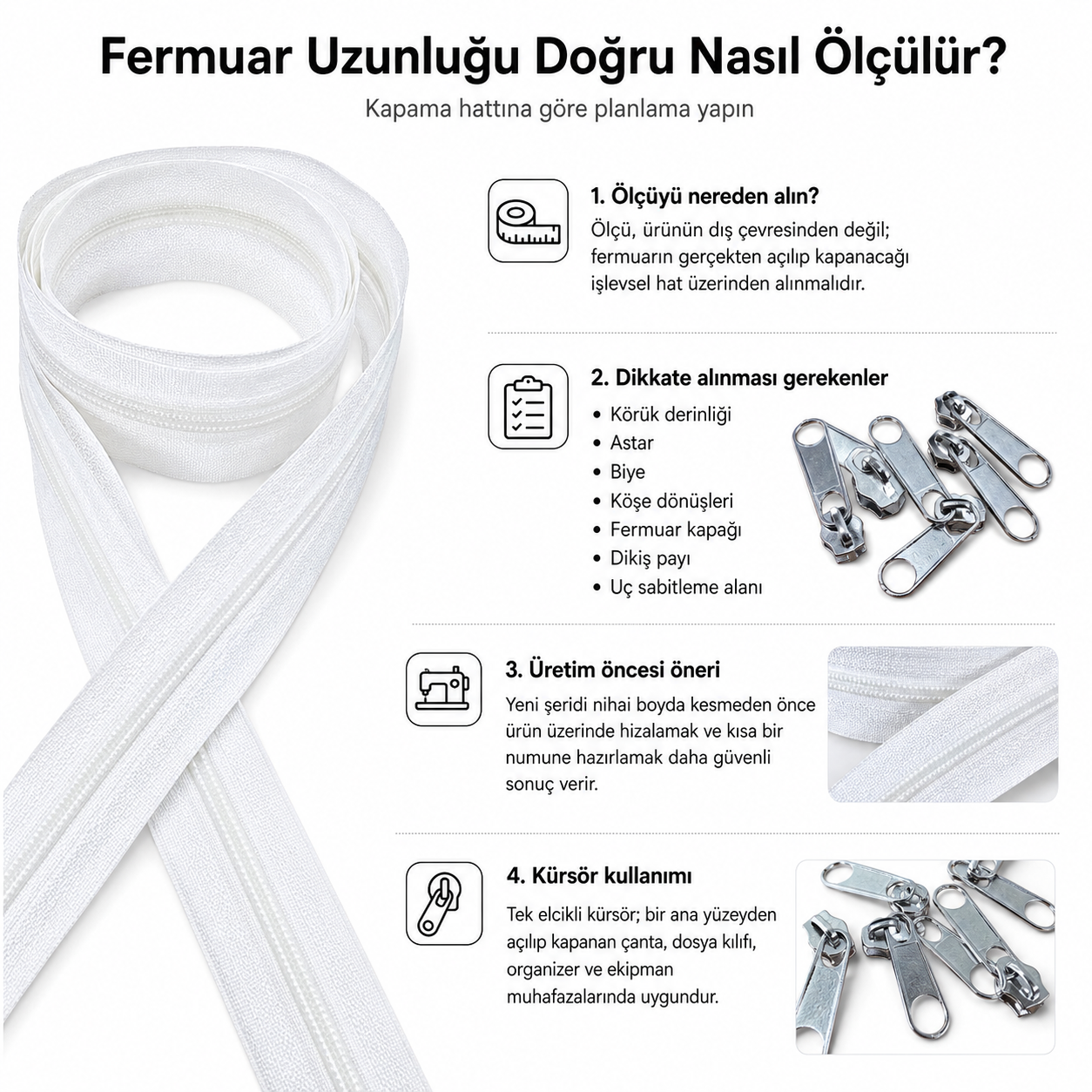 Atölyeler İçin Tip 10 Naylon Şerit Fermuar Orta Seviye Seti – 200 Metre + 100 Tek Elcikli Kürsör ST-T10T-NAYLON-200M100C