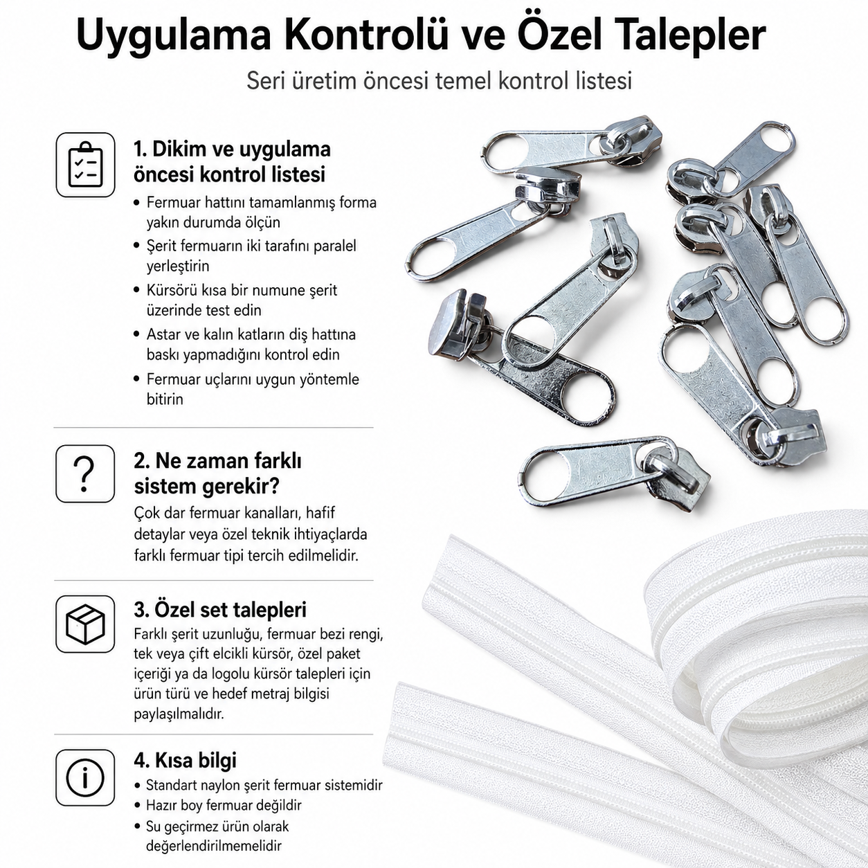 Atölyeler İçin Tip 10 Naylon Şerit Fermuar Orta Seviye Seti – 200 Metre + 100 Tek Elcikli Kürsör ST-T10T-NAYLON-200M100C