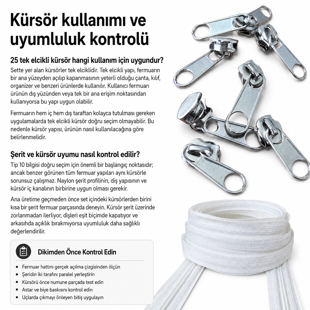 Atölyeler İçin Tip 10 Naylon Şerit Fermuar Orta Seviye – 50 Metre + 25 Tek Elcikli Kürsör ST-T10T-NAYLON-50M25C