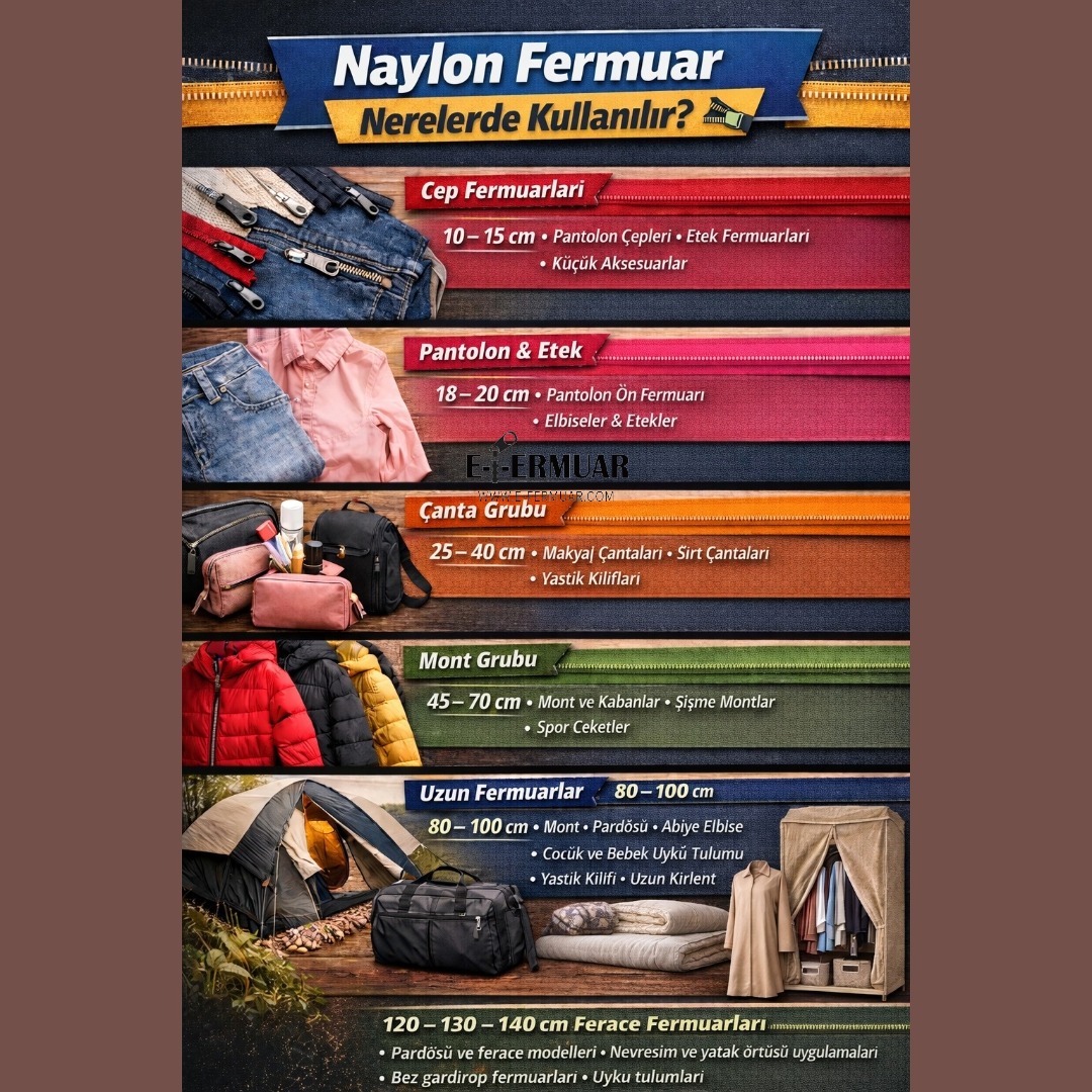 Naylon Fermuar Nerelerde Kullanılır – Uzunluğa Göre Kullanım Alanları | E-Fermuar